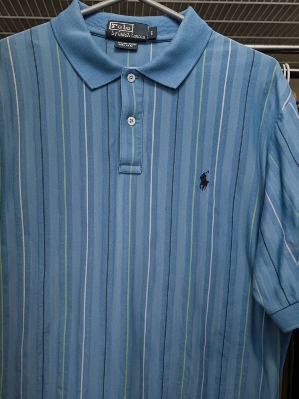 POLO BY Ralph Lauren Light Blue Vertical Stripe Polo 100% Pima Cotton SIZE LARGE